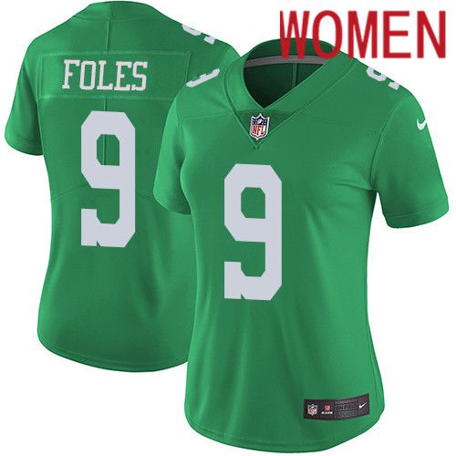 Women Philadelphia Eagles #9 Nick Foles Nike Green Vapor Limited Rush NFL Jersey->women nfl jersey->Women Jersey